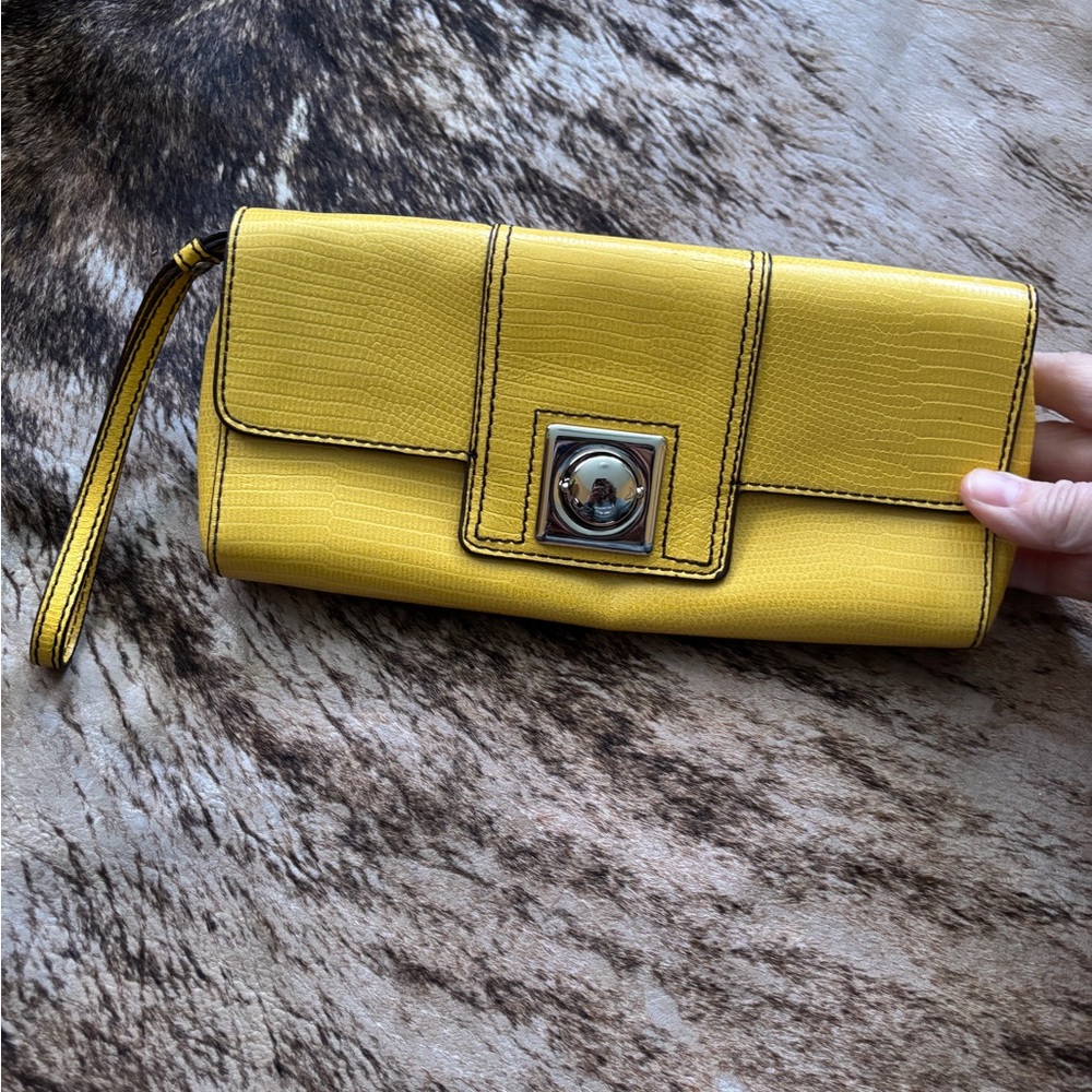banana republic yellow clutch purse